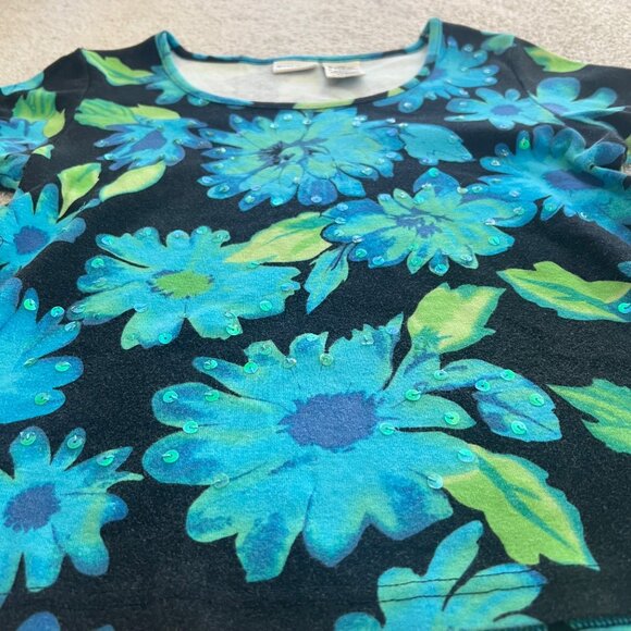 Deadstock Vivid Blue Sequin Floral Babytee Top Y2K 100% Cotton - Picture 6 of 8